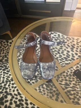 Free People Silver Metallic Studded Mary Jane Flats